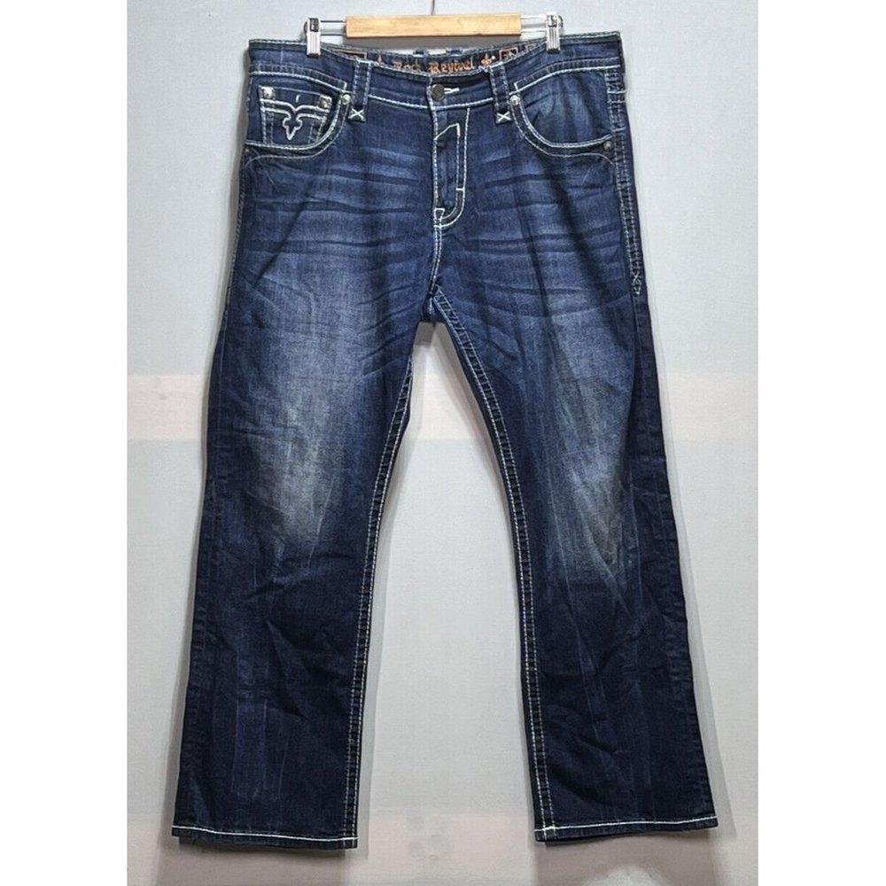 COPY - ROCK REVIVAL RYKER STRAIGHT DARK WASH DENIM SZ 38/32 L